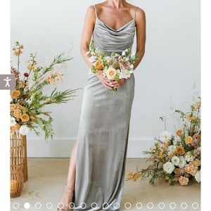 Revelry bridesmaids dress in slate blue